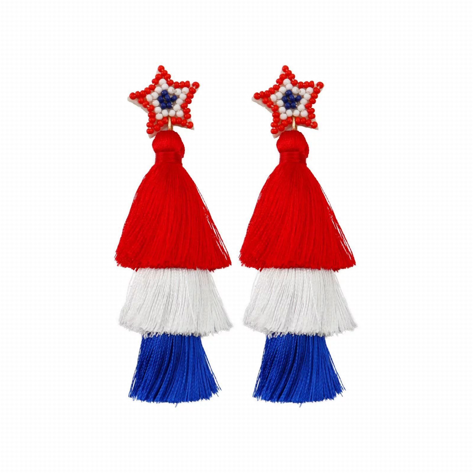 Mishuowoti 4 Of July Earrings Beaded American Flag Star Earrings For Women Handmade Tassel Dangle... | Walmart (US)