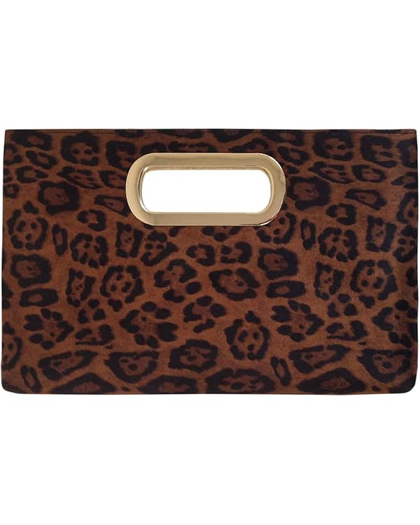 JNB Faux Suede Top Handle Small Leopard Clutch | Amazon (US)
