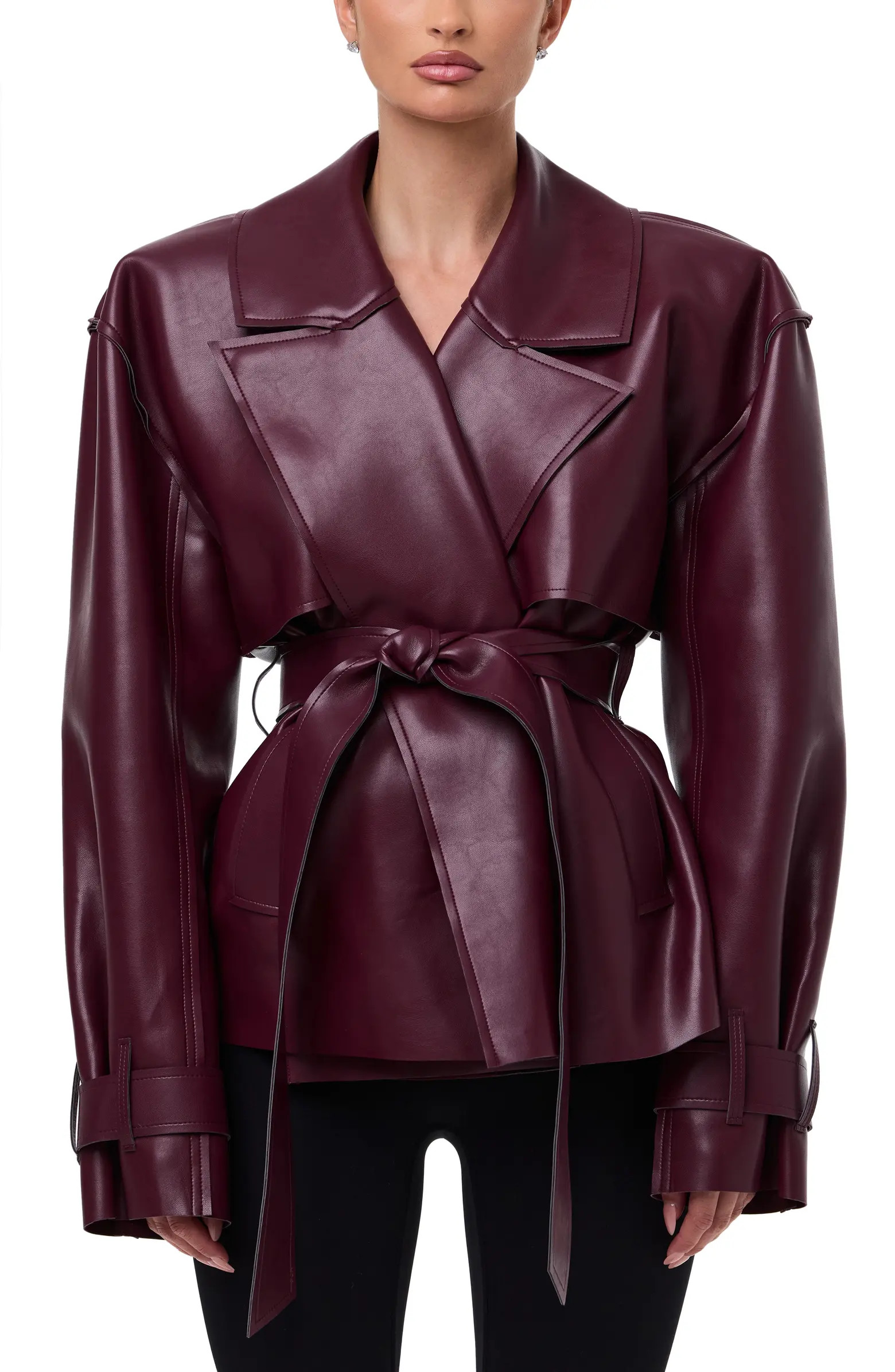 Faux Leather Crop Trench Coat | Nordstrom