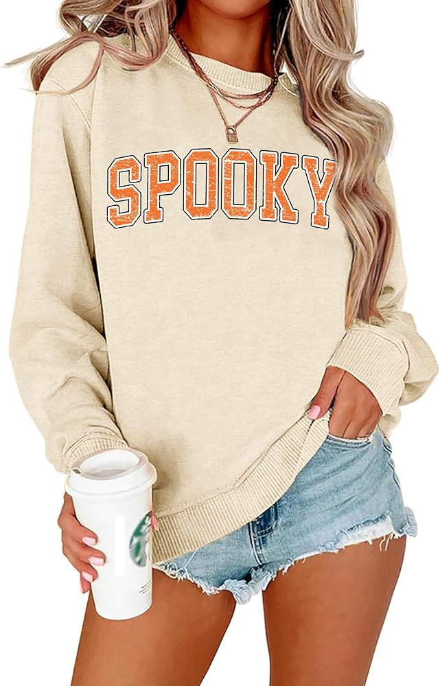 Halloween Sweatshirts Women: Spooky Season Sweatershirt Ghost Shirts Fall Sweater Pullover Top | Amazon (US)