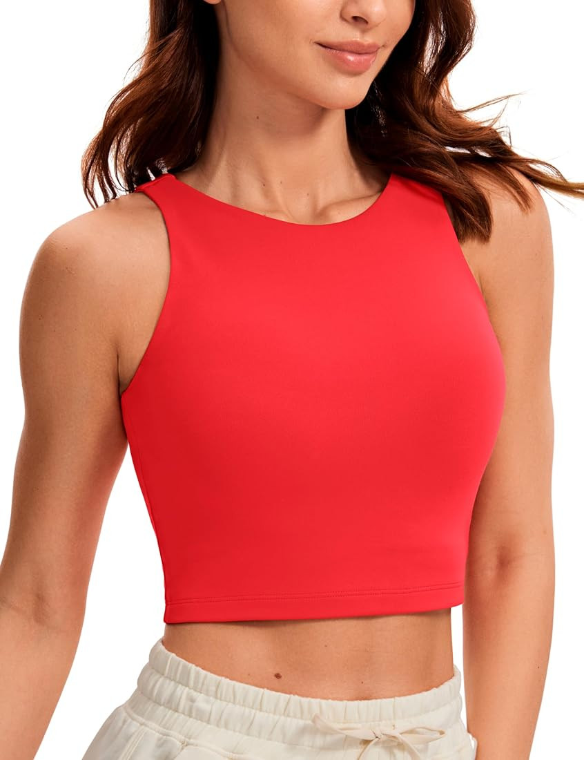 CRZ YOGA Womens Butterluxe Double Lined Cropped Tops High Neck Racerback Tanks Sleeveless Casual ... | Amazon (US)