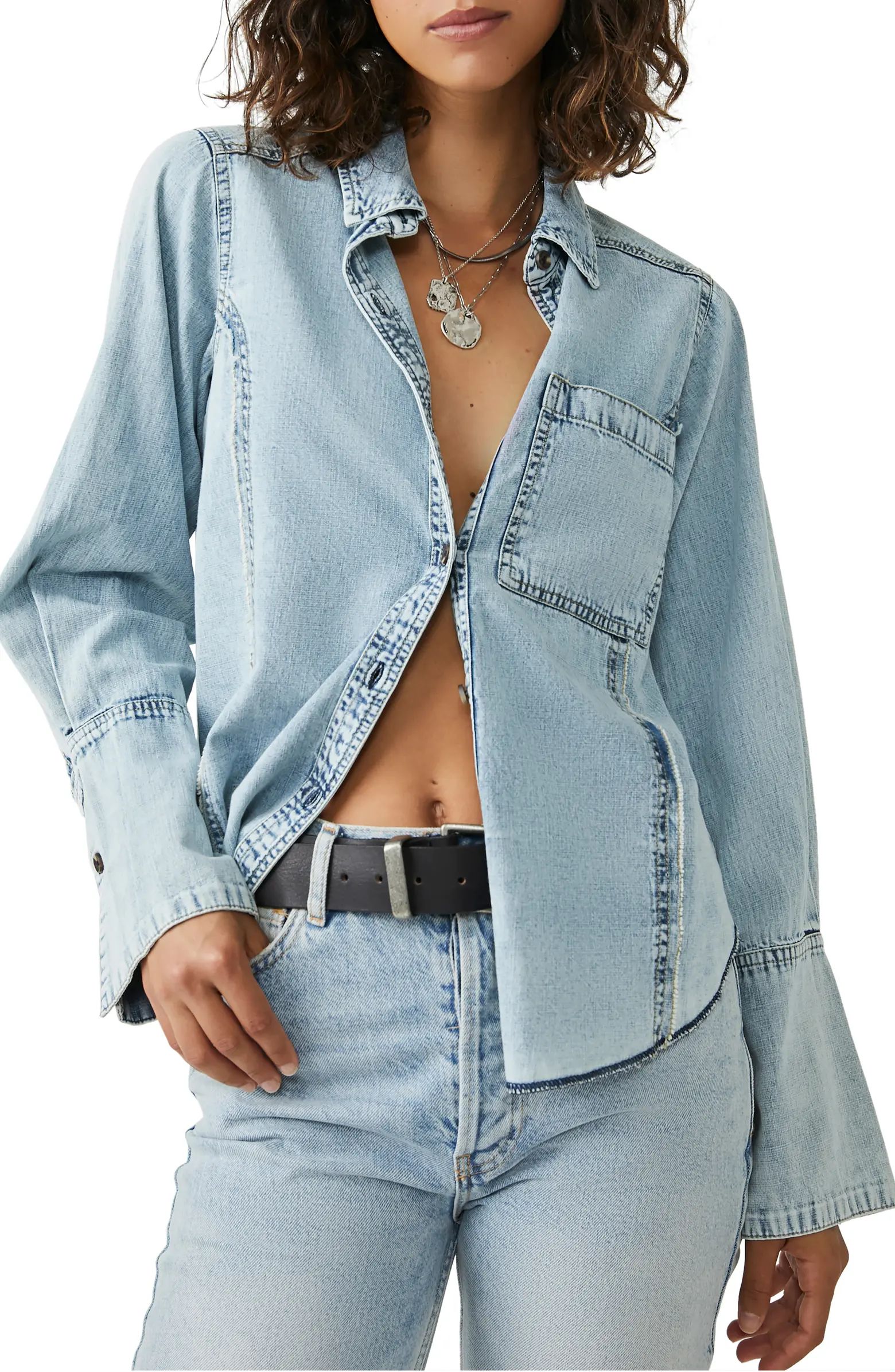 Free People Mackenzie Acid Wash Cotton Denim Shirt | Nordstrom | Nordstrom