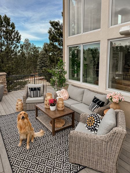 Back patio furniture from Walmart!! Love this set. The sofa and coffee table come together. Chairs sold in a set of two. 

Spring patio, deck, outdoor furniture  

@walmart #walmartpartner #IYWYK