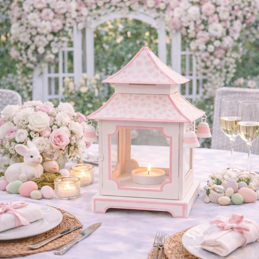 Pale Pink & White Polka Dot Pagoda Lantern (4 Sizes) | The Enchanted Home