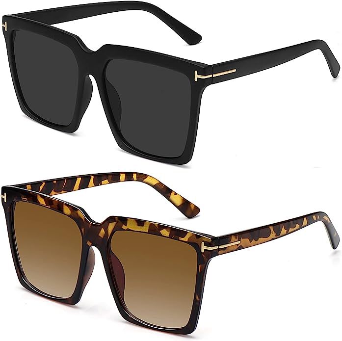 Amazon.com: MEETSUN Trendy Oversized Sunglasses for Women Vintage Square Sunglasses UV400 Protect... | Amazon (US)