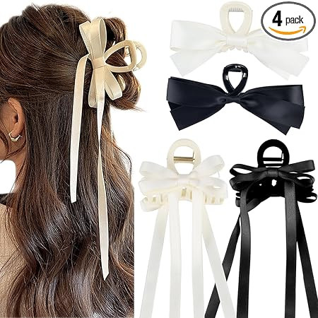 Zkptops 4Pcs Hair Claw Clips Bow Claw Clip for Women Girls Satin Claw Clamps Cute Large Bowknot N... | Amazon (US)