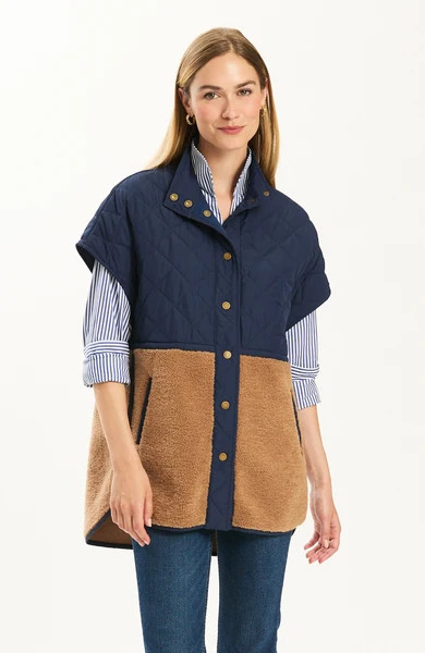 Cassidy Quilted Shearling Vest - Iced Coffee Midnight Navy | tyler boe