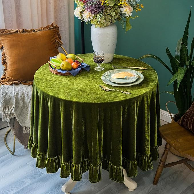 Velvet Tablecloth Luxurious Solid Round Table Cloth,Oblong Retro Farmhouse Ruffle Tablecloths Was... | Amazon (US)