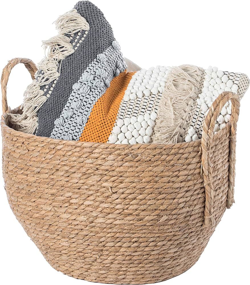 Vintiquewise Decorative Round Wicker Woven Rope Storage Blanket Basket with Braided Handles - Lar... | Amazon (US)