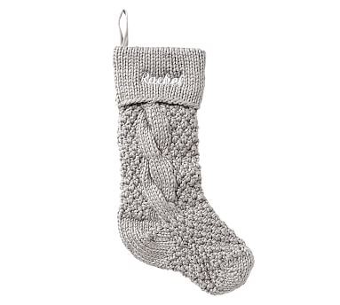 Chunky Cable Knit Stocking, Gray | Pottery Barn (US)