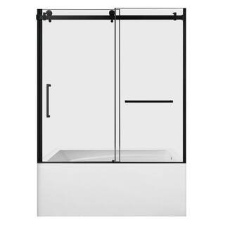 60 in. x 32 in. Acrylic Rectangular Alcove Soaking Bathtub with Right Drain in White/Matte Black | The Home Depot