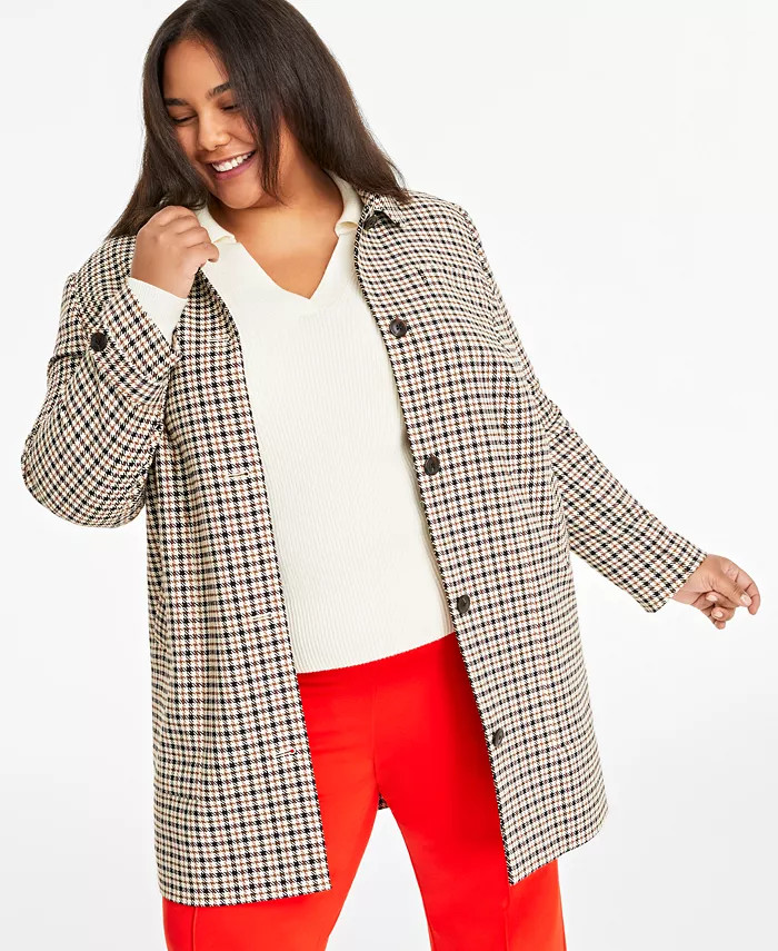 Plus Size Checked Car Coat, Created for Macy's | Macy's