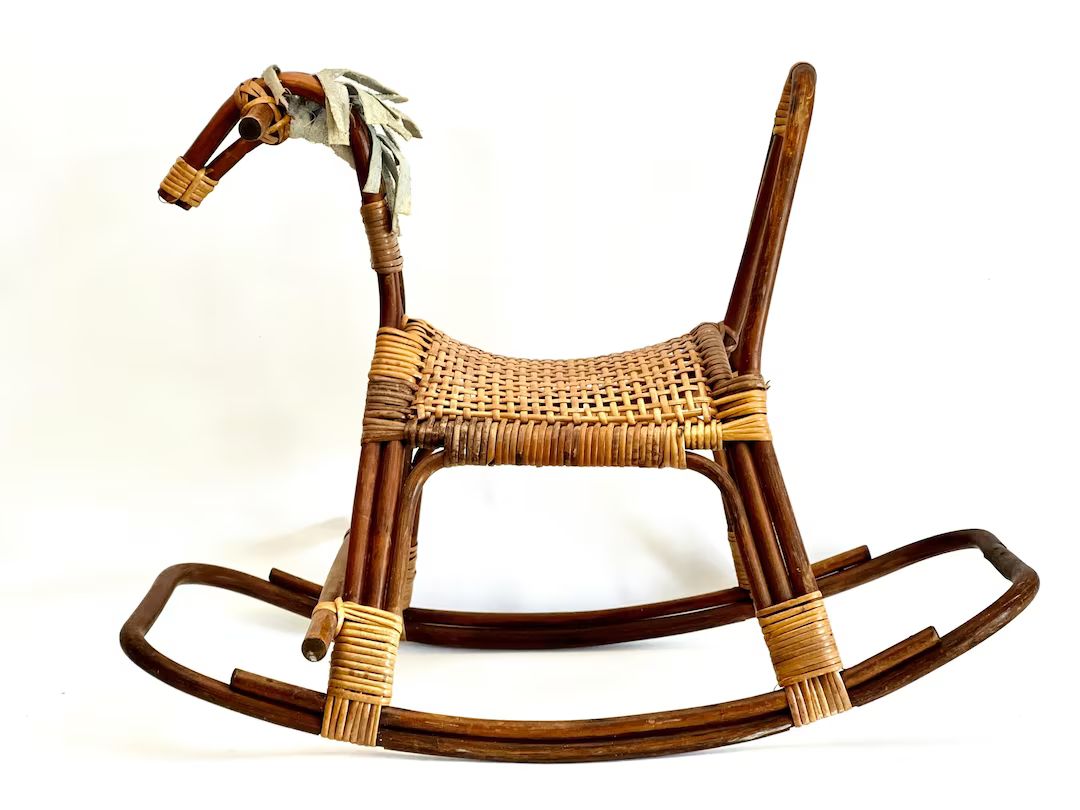 Italian Bamboo and Rattan Rocking Horse With Leather Mane - Etsy | Etsy (US)