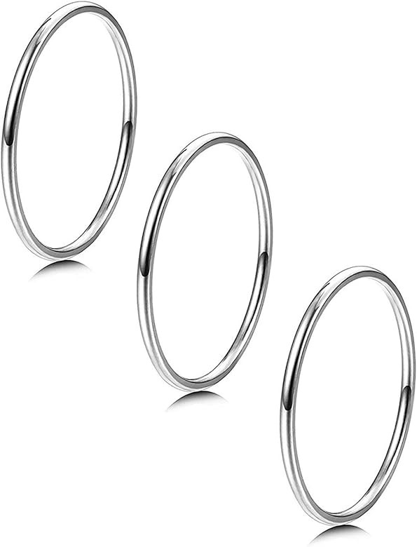 LOYALLOOK 3pcs 1mm Stainless Steel Women's Plain Band Knuckle Stacking Midi Rings Comfort Fit Sil... | Amazon (US)
