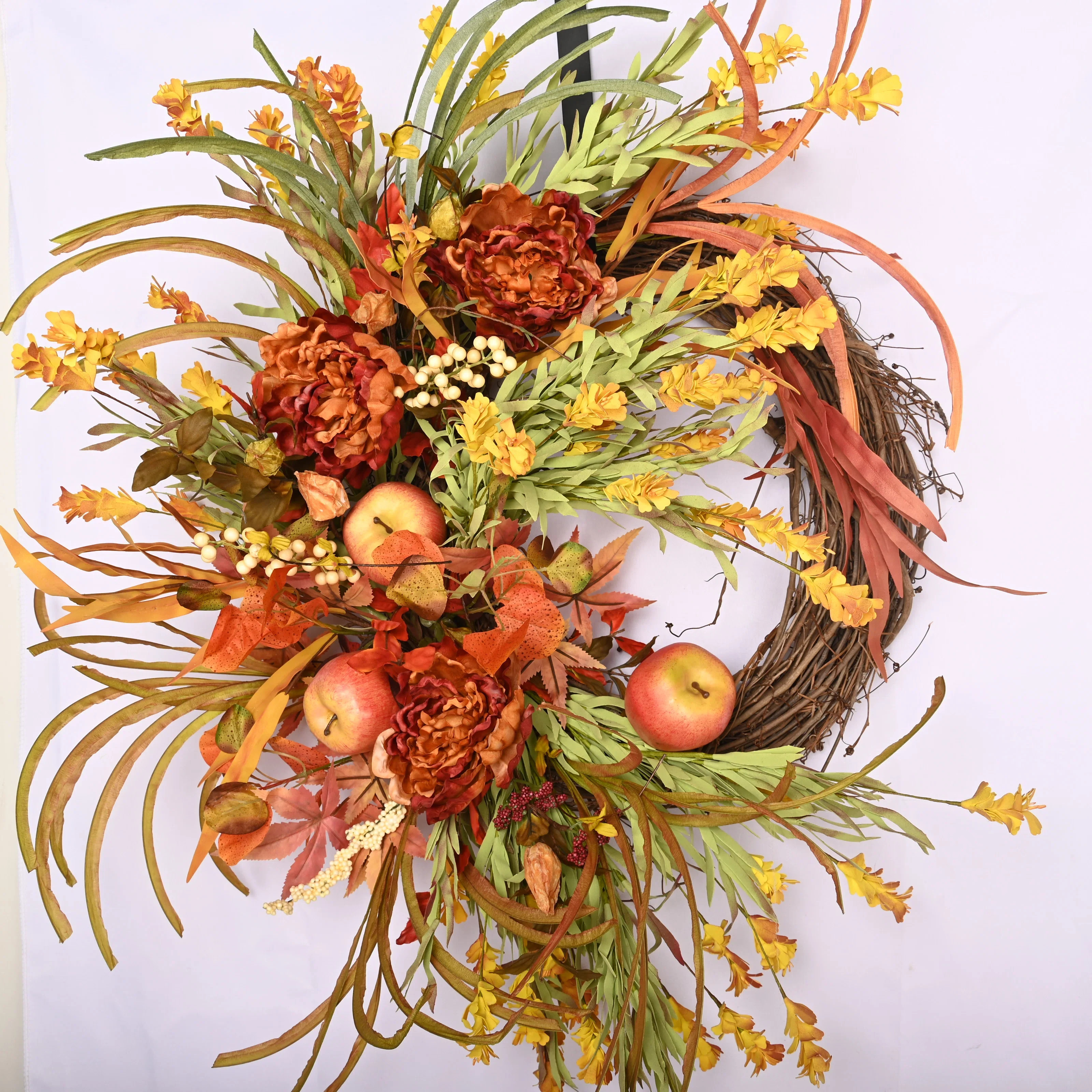 Primrue 26" Fall Autumn Artificial Apple Fruits Peony Wreath for Front Door & Reviews | Wayfair | Wayfair North America