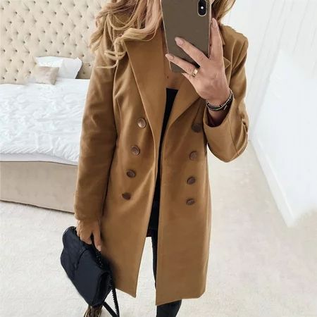 FITORON Womens Peacoats- Collared Neck Cardigan Slim Elegant Office Coat Long Sleeve Outerwear Solid | Walmart (US)