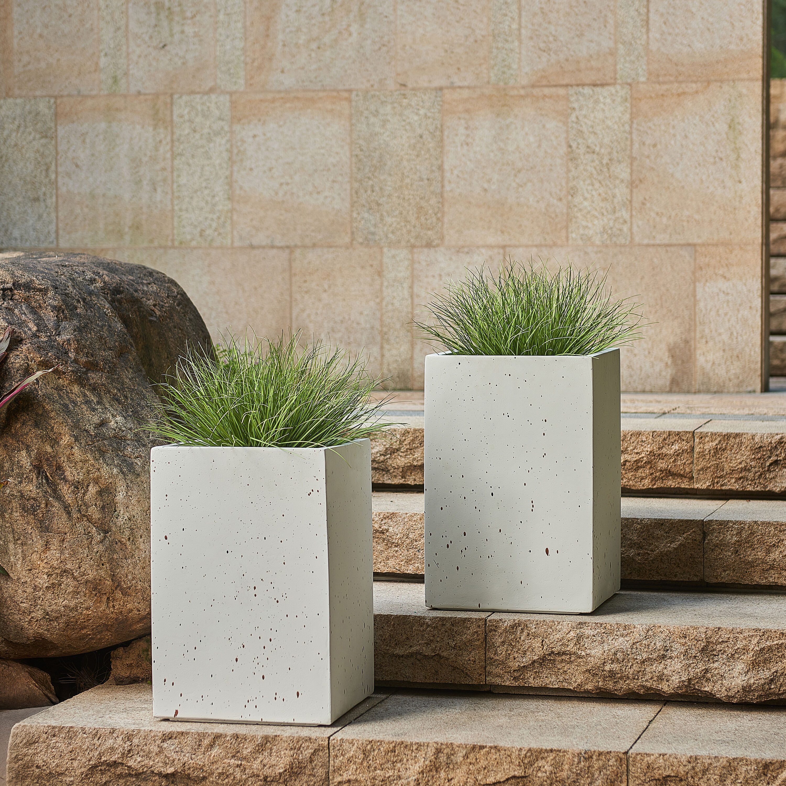 Christopher Knight Home Lavonia Outdoor or Indoor 20 Inch Height Handmade Concrete Rectangle Planter Box Set of 2 with Drainage Hole and No Assembly | Lowe's