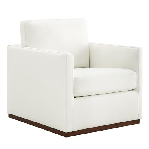 CHITA Genuine Leather Swivel Accent Chair, FSC Certified Mid Century Modern Arm Chair for Living Room and Bedroom, Fully Assembled, White | Amazon (US)