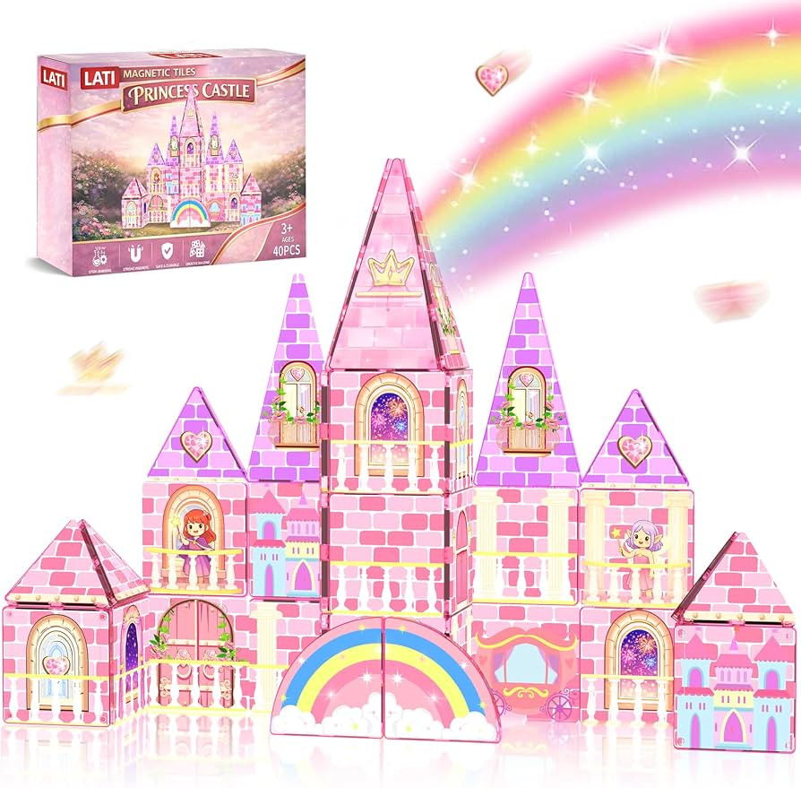 LATI Magnetic Tiles Princess Castle Building Toy for Kids, Double-Sided Magnetic Blocks for Day &... | Amazon (US)