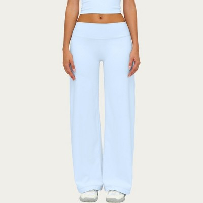Anna-Kaci Active Women's High Waist Wide Leg Yoga Pants Stretch Lounge Workout Training Relaxed Athletic Pants - Large, Light Blue | Target