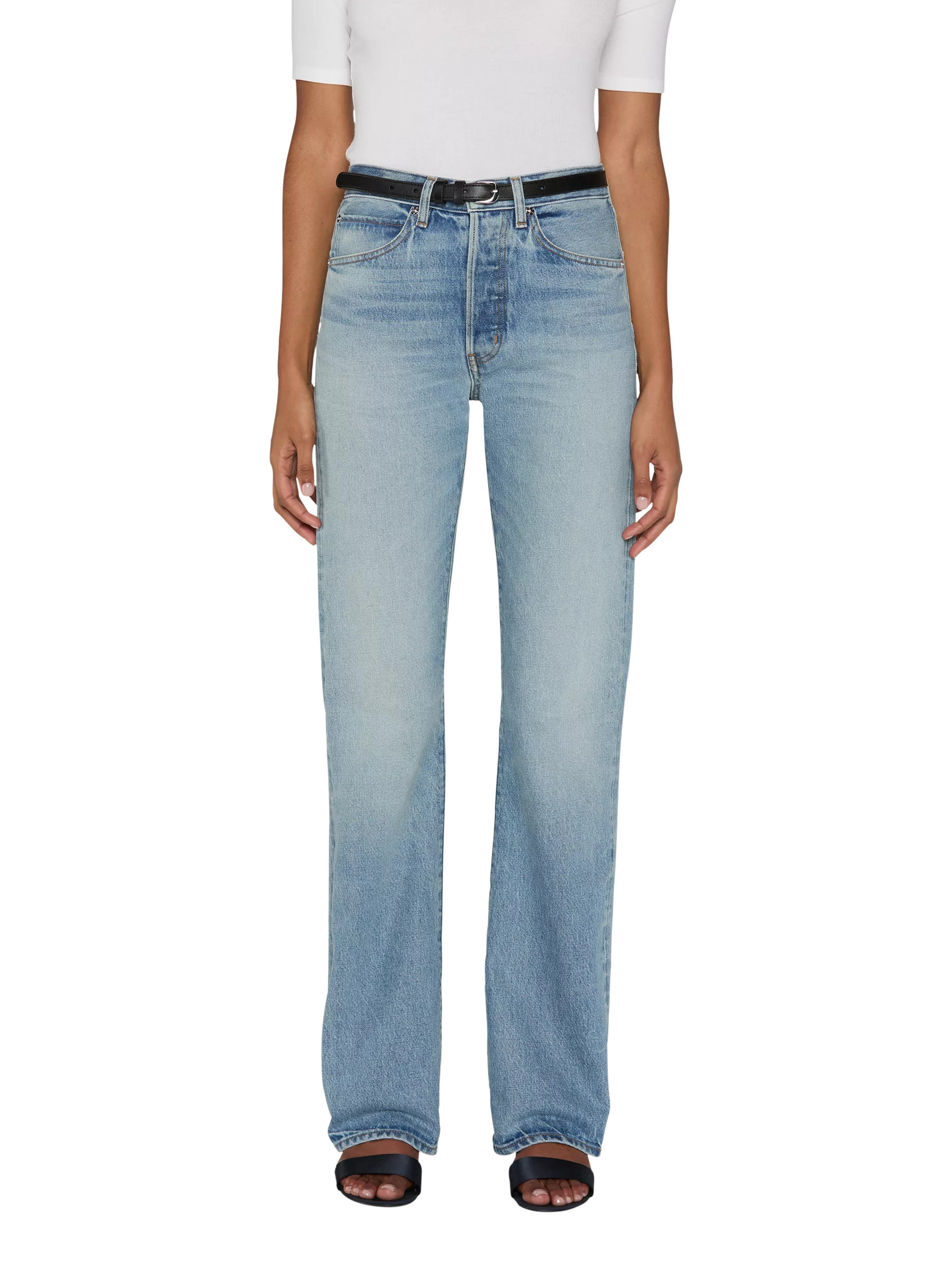 FRAME Vertical High Rise Straight Jeans, Light Blue | John Lewis (UK)