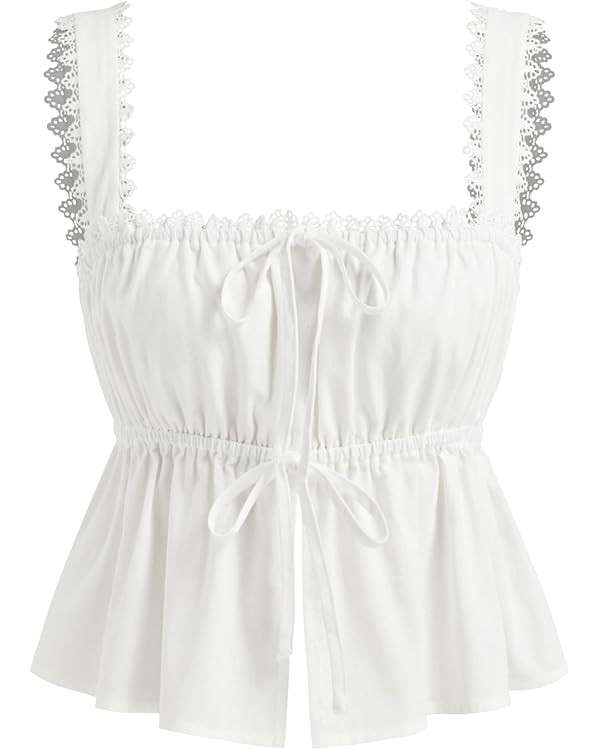 CIDER Women Square Neck Broderie Anglaise Tie Front Sleeveless Top Bow Woven Top Tank | Amazon (US)
