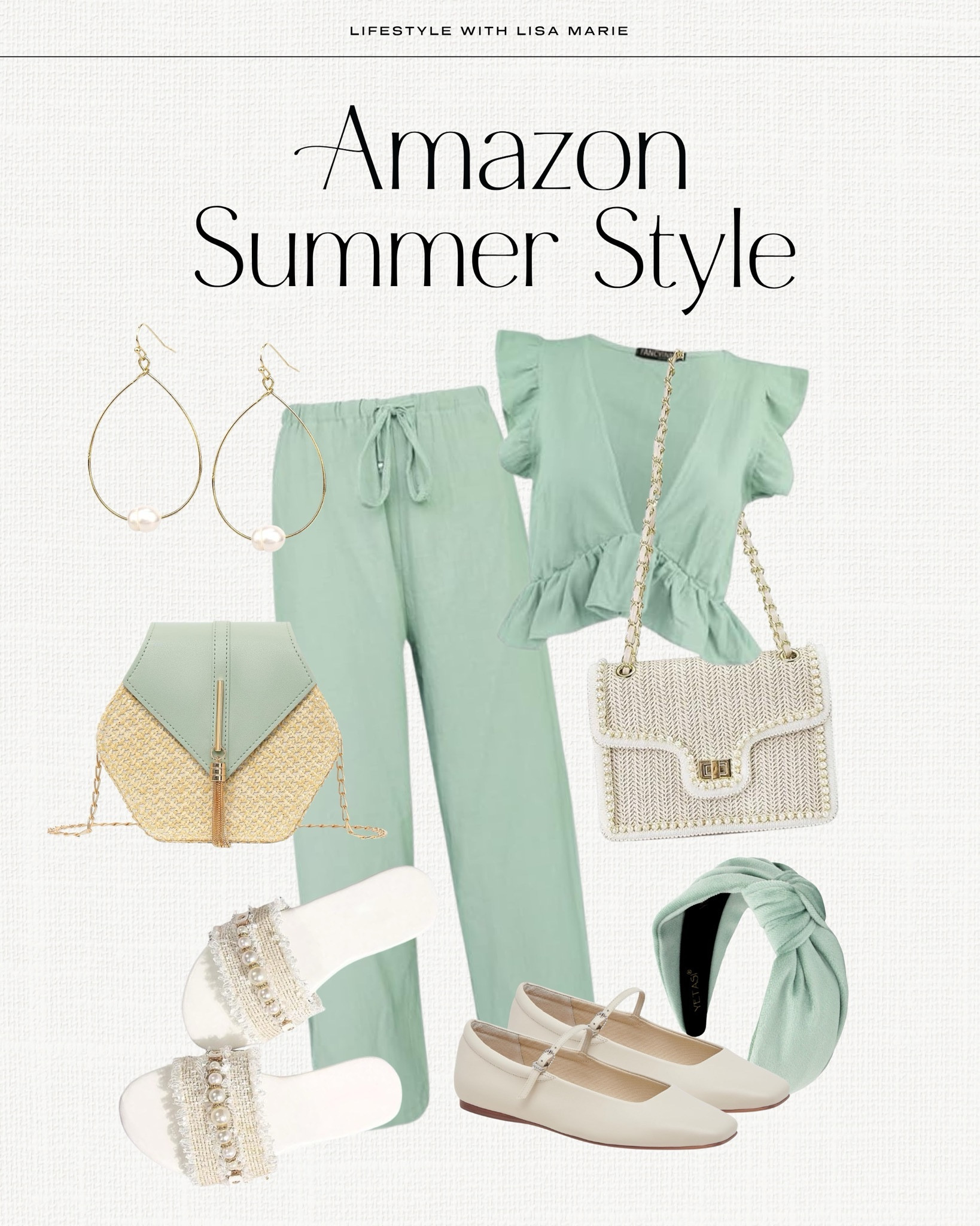 The cutest Amazon matching set for a vacay, cruise, event or as a pool or beach cover-up! Matching pant sets for spring and summer. Neutral, beige and ivory sandals, slides and ballet flats. Mint green purses, handbags, clutches and hair accessories. Pastel elevated casual outfits.


#LTKSeasonal #LTKPetite #LTKootd