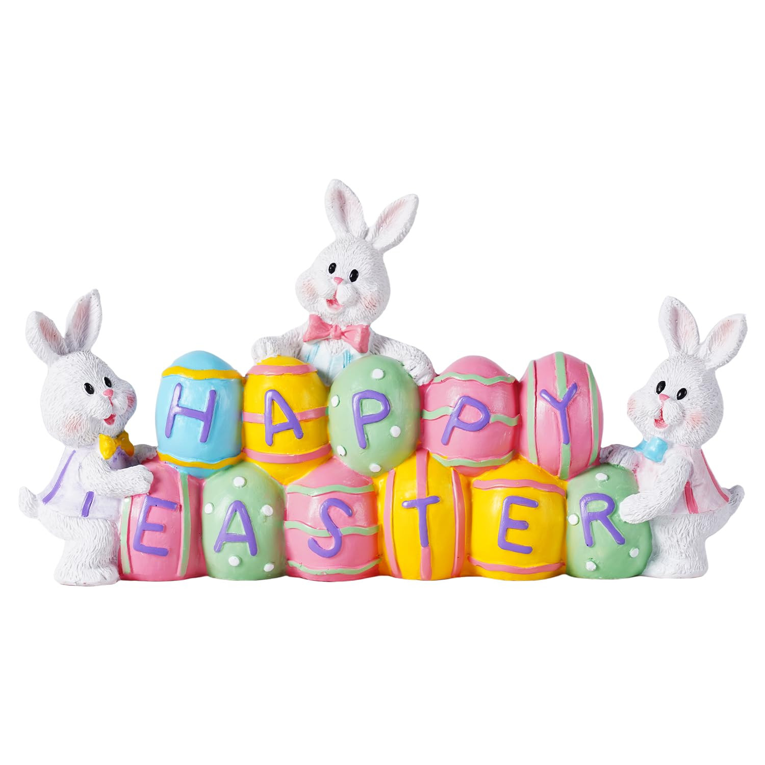 3 Bunny Holding Eggs and Happy Easter Decorations, Resin Easter Bunny Rabbits Figurine Tabletop C... | Amazon (US)