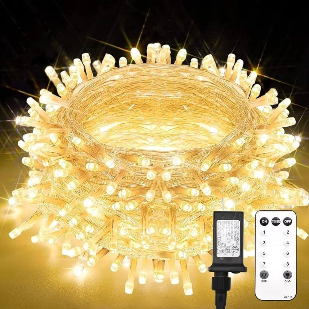 suddus Christmas Lights Outdoor, 66 ft 200 LED Plug in Warm White Fairy String Lights with Remote... | Amazon (US)