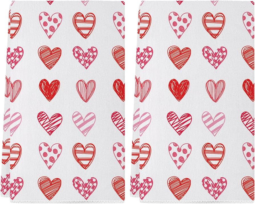 Siilues Valentines Kitchen Towels Set of 2, Red Pink Love Hearts Valentines Day Dish Towels 18x26... | Amazon (US)