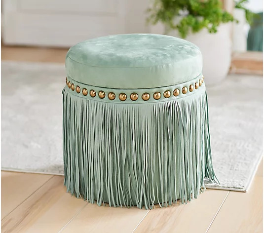 Sister Road by JG 16" Velvet Fringe Ottoman w/ Storage - QVC.com | QVC
