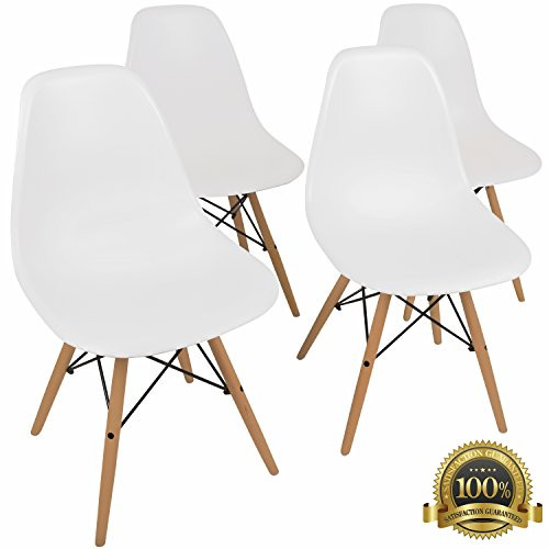 UrbanMod Eames Style Modern Dining Armless Side Chairs (Set of 4) | Molded White ABS Plastic With Wo | Amazon (US)