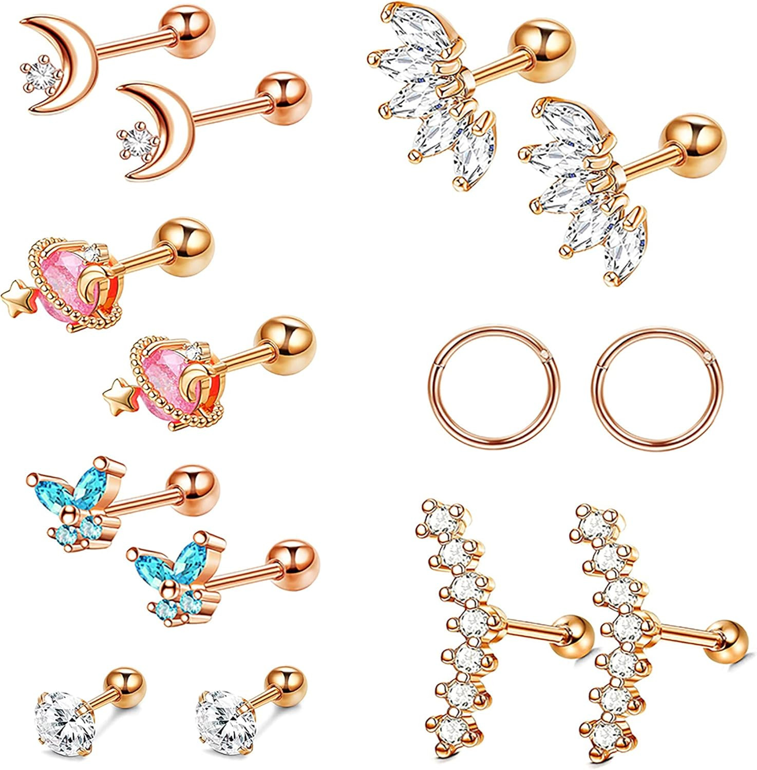 EVISPOL 7Pairs Cartilage Earring, Conch Piercing Jewelry Tragus Piercing Jewelry Helix Piercing J... | Amazon (US)