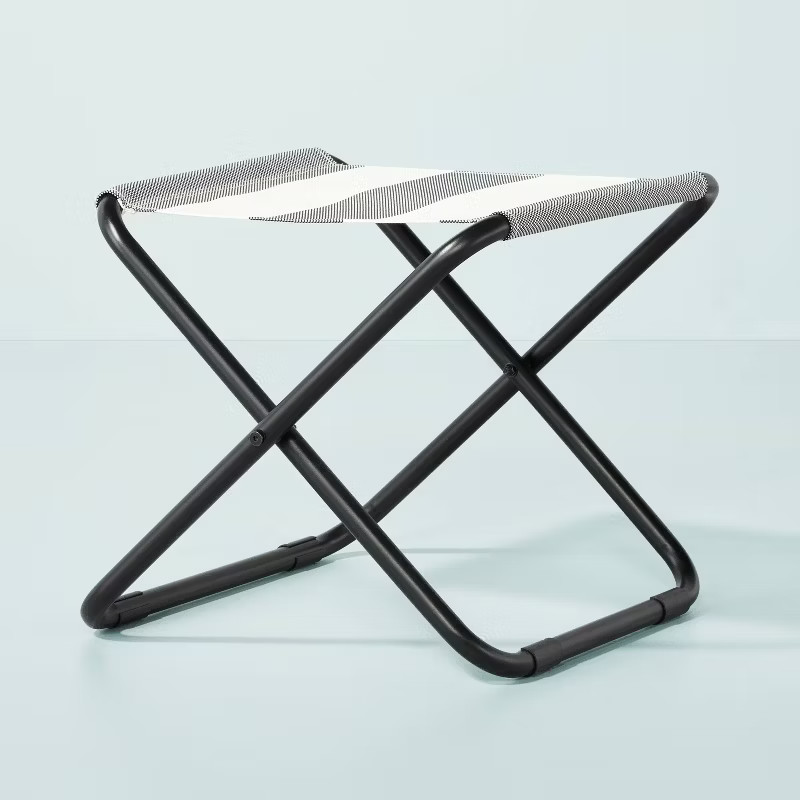 Foldable Outdoor Ottoman - Black/White Stripes - Hearth & Hand™ with Magnolia | Target