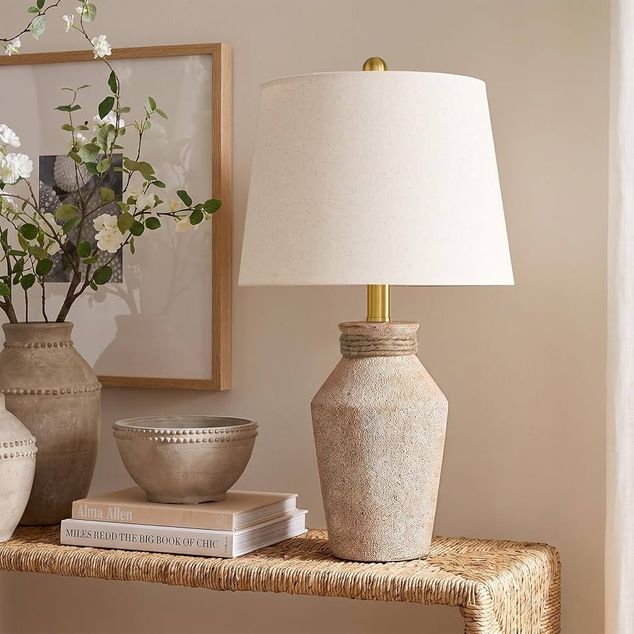 USumkky 22.5" Ceramic Table Lamp Coastal Farmhouse Bedside Lamp Sand Beige | Amazon (US)