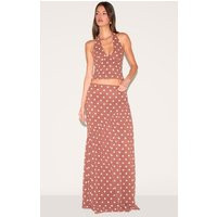Chocolate Polka Dot Asymmetric Maxi Skirt | PrettyLittleThing US