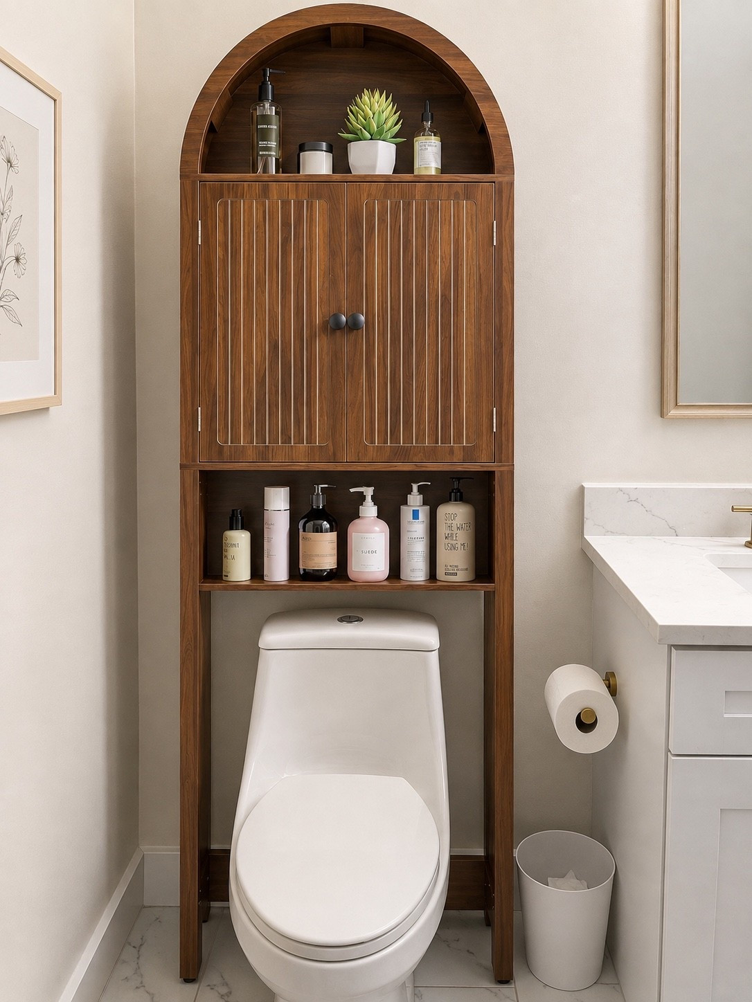 Affordable and cute way to add storage to your bathroom! 🤎 #home