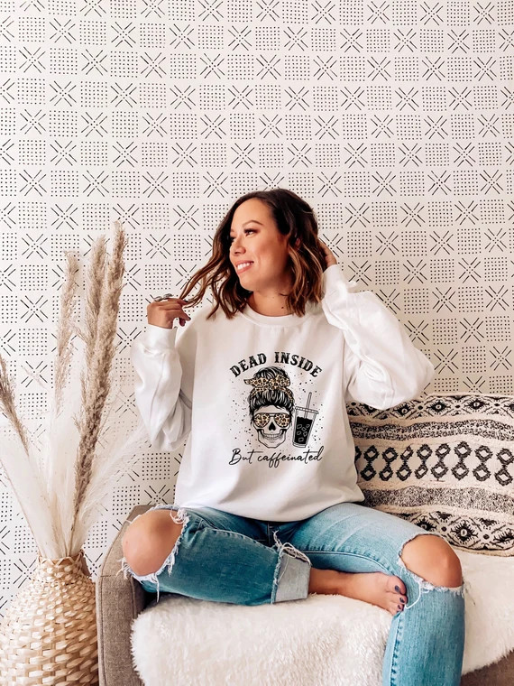 Dead Inside But Caffeinated Women's Skeleton Shirt Funny | Etsy | Etsy (US)