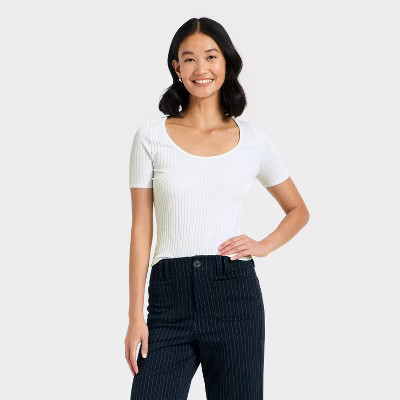 Women's Slim Fit Ribbed Seamless Scoop Neck T-Shirt - A New Day™ | Target