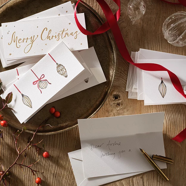 Merry Christmas and Baubles Charity Christmas Card – Set of 12 | The White Company UK & ROW