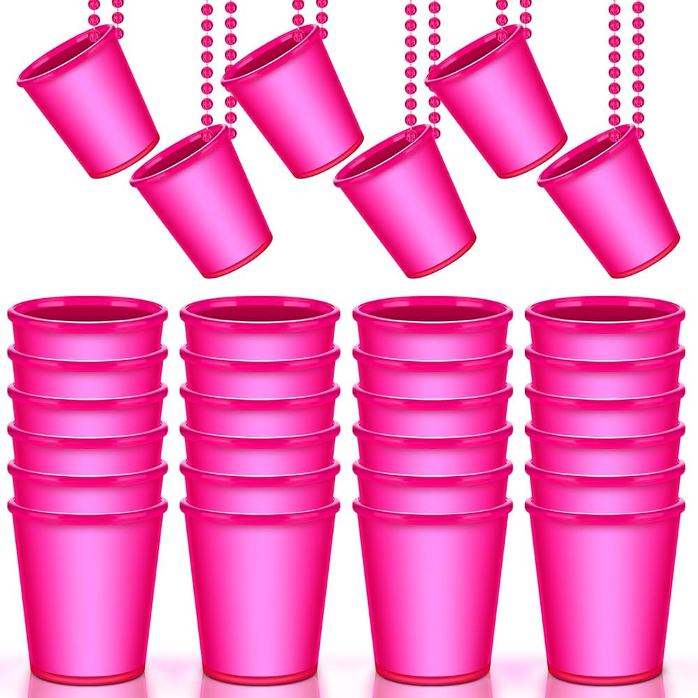 24 Pcs Hot Pink Shot Glass Necklace Glow in the Dark Necklace Light up Party Glass Necklaces for ... | Amazon (US)
