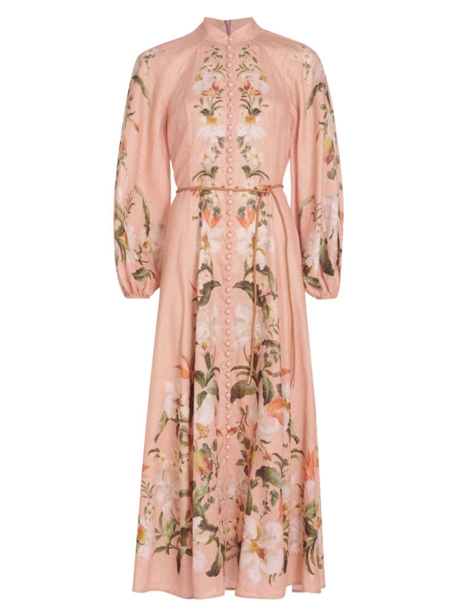 Shop Zimmermann Lexi Belted Floral Linen Maxi Dress | Saks Fifth Avenue | Saks Fifth Avenue