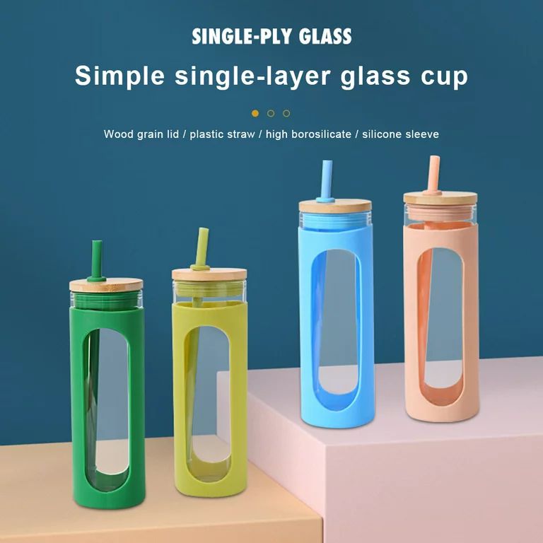 DIYOO 20oz Glass Water Tumble, Tin Can Shaped Glass Cups with Straw and Bamboo Lid, Bamboo Lids W... | Walmart (US)