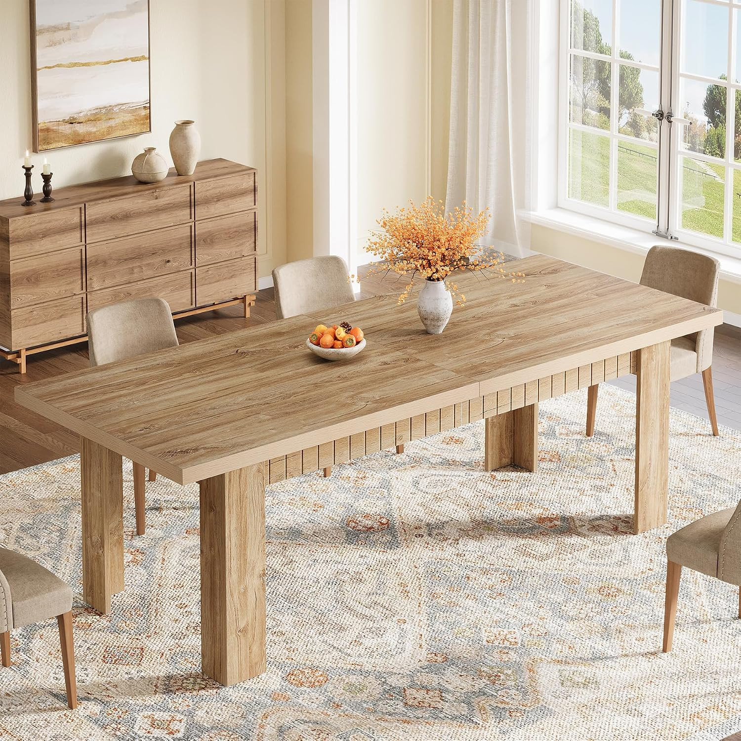 Tribesigns 79" Narrow Dining Table for 6, Farmhouse Extra Long Kitchen Table, Rectangular Wooden Dinner Table for Kitchen, Dining Room, Natural Oak, 79" L x 27.6" W x 29.53" H | Amazon (US)