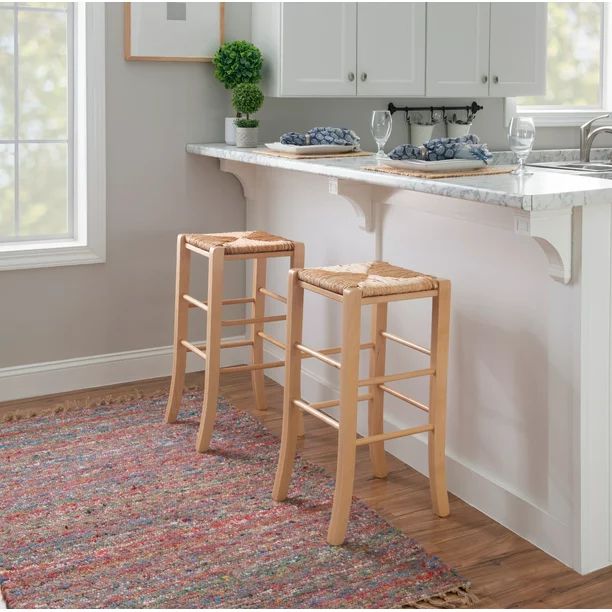 Linon Ivica 29" Backless Bar Stools, Set of 2, Natural with Handwoven Rush Seat - Walmart.com | Walmart (US)