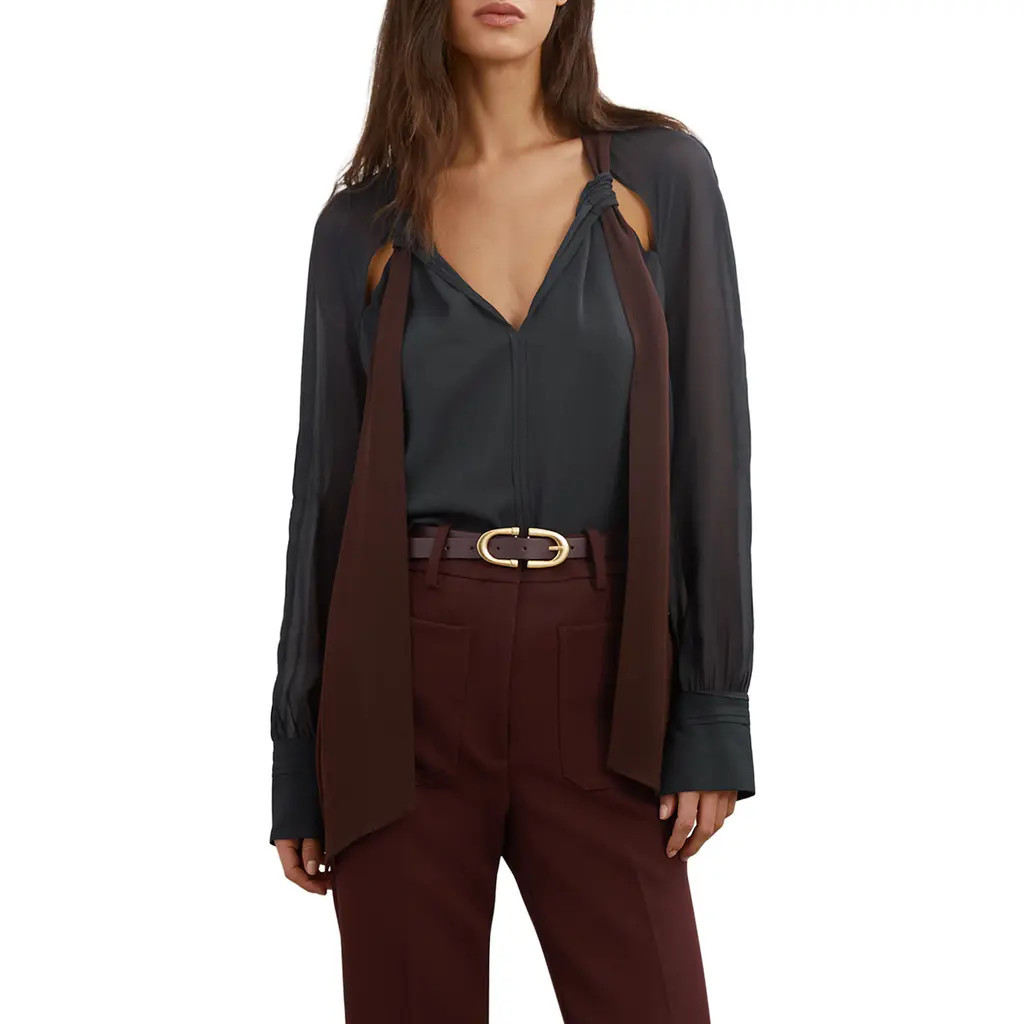 Reiss Jasmine Tie Cutout Top in Navy/Burgundy at Nordstrom, Size 2 Us | Nordstrom