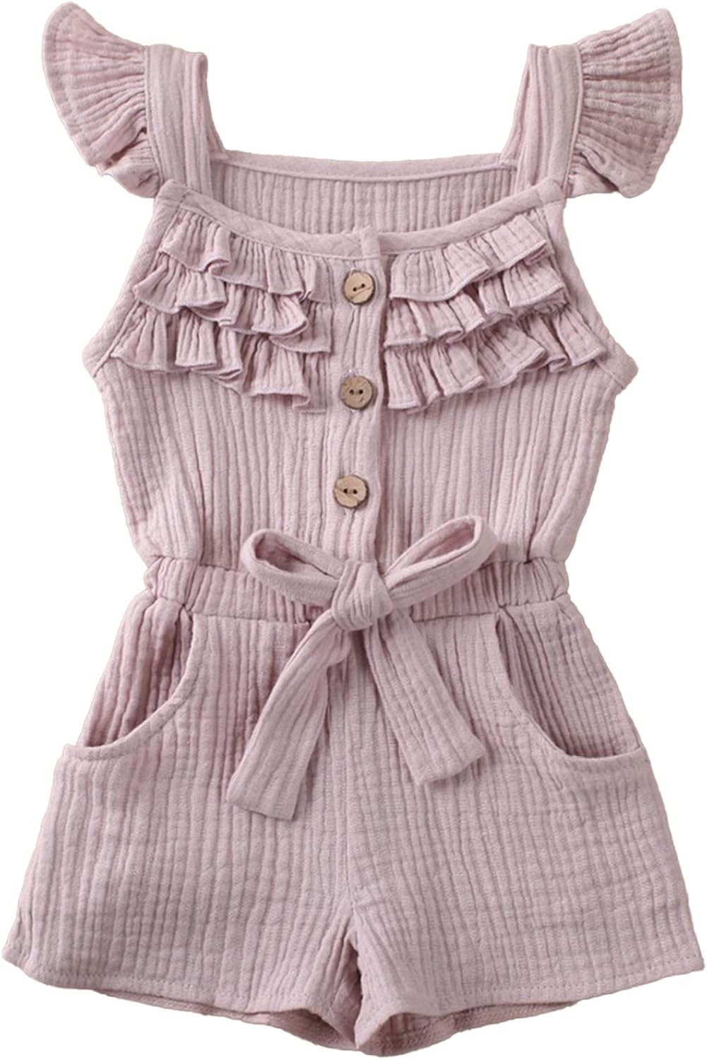 Toddler Baby Girl Romper Jumpsuit Fly Sleeve Bodysuit Ruffle Sleeveless Pockets One Piece Overall Ki | Amazon (US)