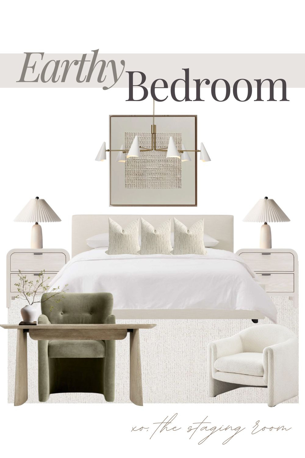 Creating a space that feels both grounded and elevated is all about the textures. This earthy bedroom mood board pairs soft neutrals with organic wood tones and sage accents for the ultimate sanctuary.

Every piece is designed to achieve a quiet luxury and organic modern aesthetic. This curated selection features a statement brass chandelier, white oak nightstands, and an olive velvet armchair that bring a high-end designer look to any primary suite or guest room.

The mix of a cozy bouclé swivel chair, ceramic pleated lamps, and neutral textured wall art creates a serene, editorial vibe. These evergreen home decor finds are perfect for building a timeless, minimalist retreat.#bedroomdecor #organicmodern 

 

#LTKhome #LTKsale #LTKhome