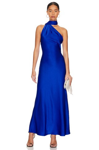 MISHA Alastair Satin Gown in Electric Blue from Revolve.com | Revolve Clothing (Global)