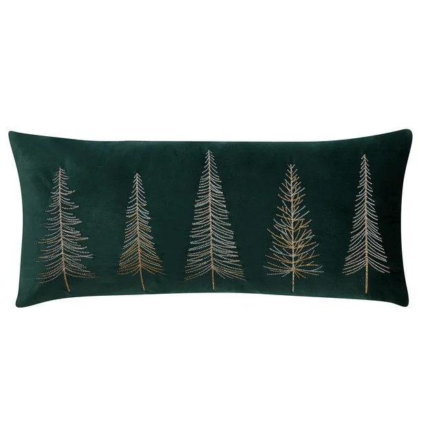 My Texas House Holiday Tree 12" x 28" Green Velvet Oblong Decorative Pillow (1 Count) - Walmart.c... | Walmart (US)